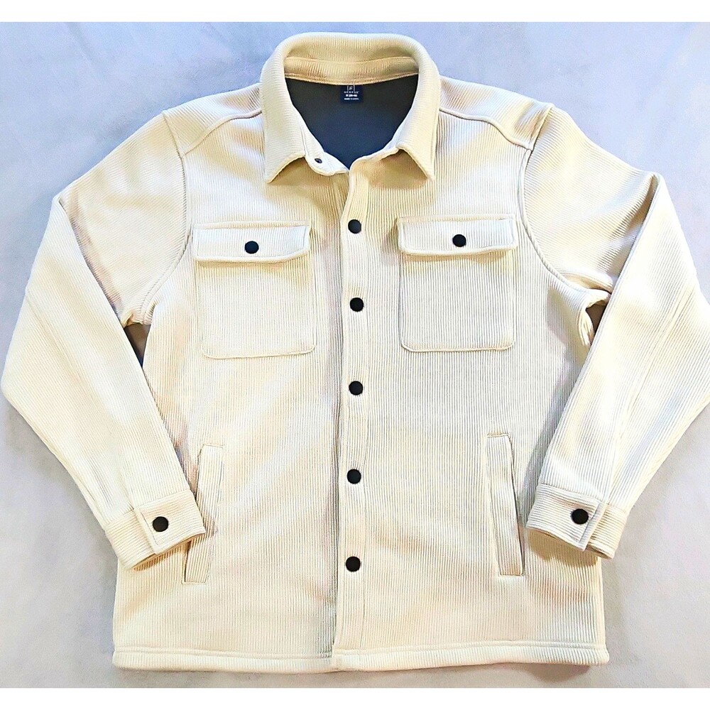 George Men’s Beige Button-Front Shacket Jacket w/ Pockets Point Collar, M